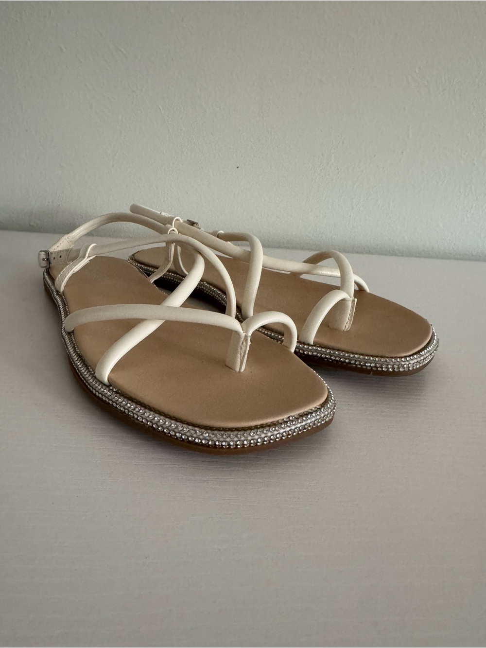 Kenneth Cole Reaction Ivory Strappy Rhinestone-Trim Sandals